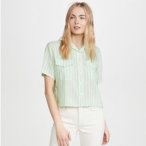 Rag & Bone Green Cropped Button-Down Blouse